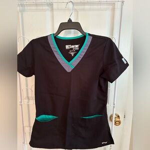 Grey's Anatomy Black Scrub Top with Teal Trim